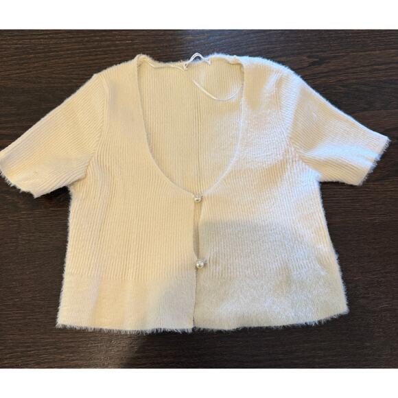 Mango Cropped Cardigan Sweater Ecru Medium $70 - Picture 2 of 4